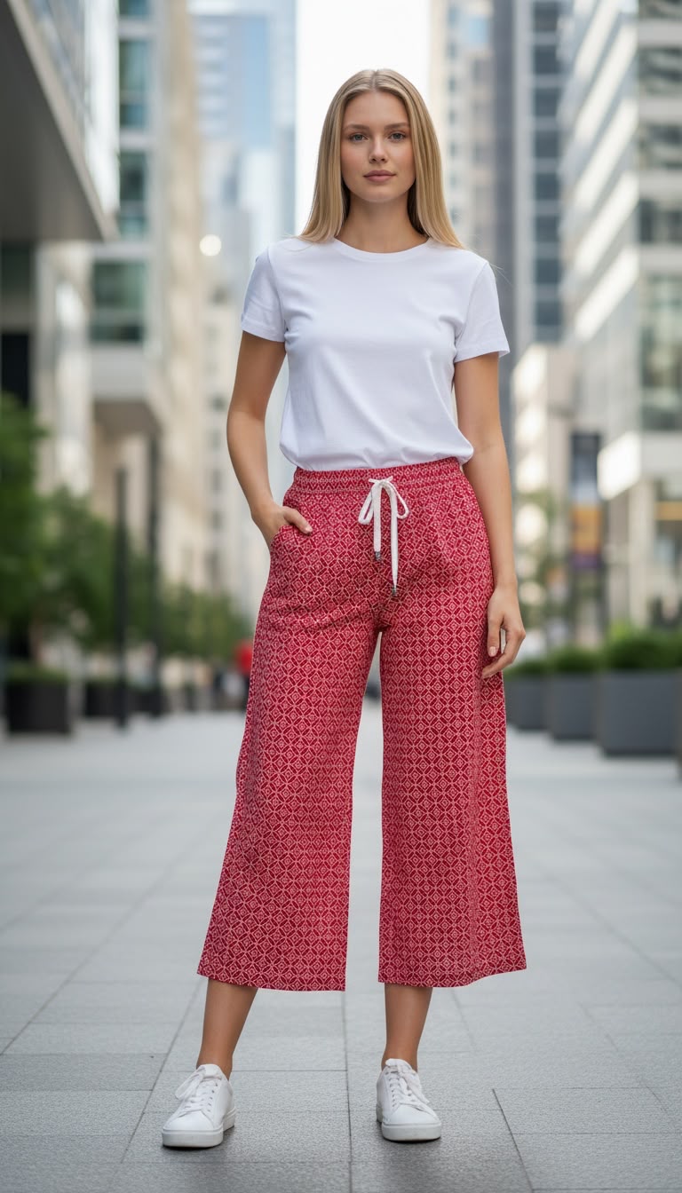 ROFIT Ladies Red Mahroon Printed Plazo